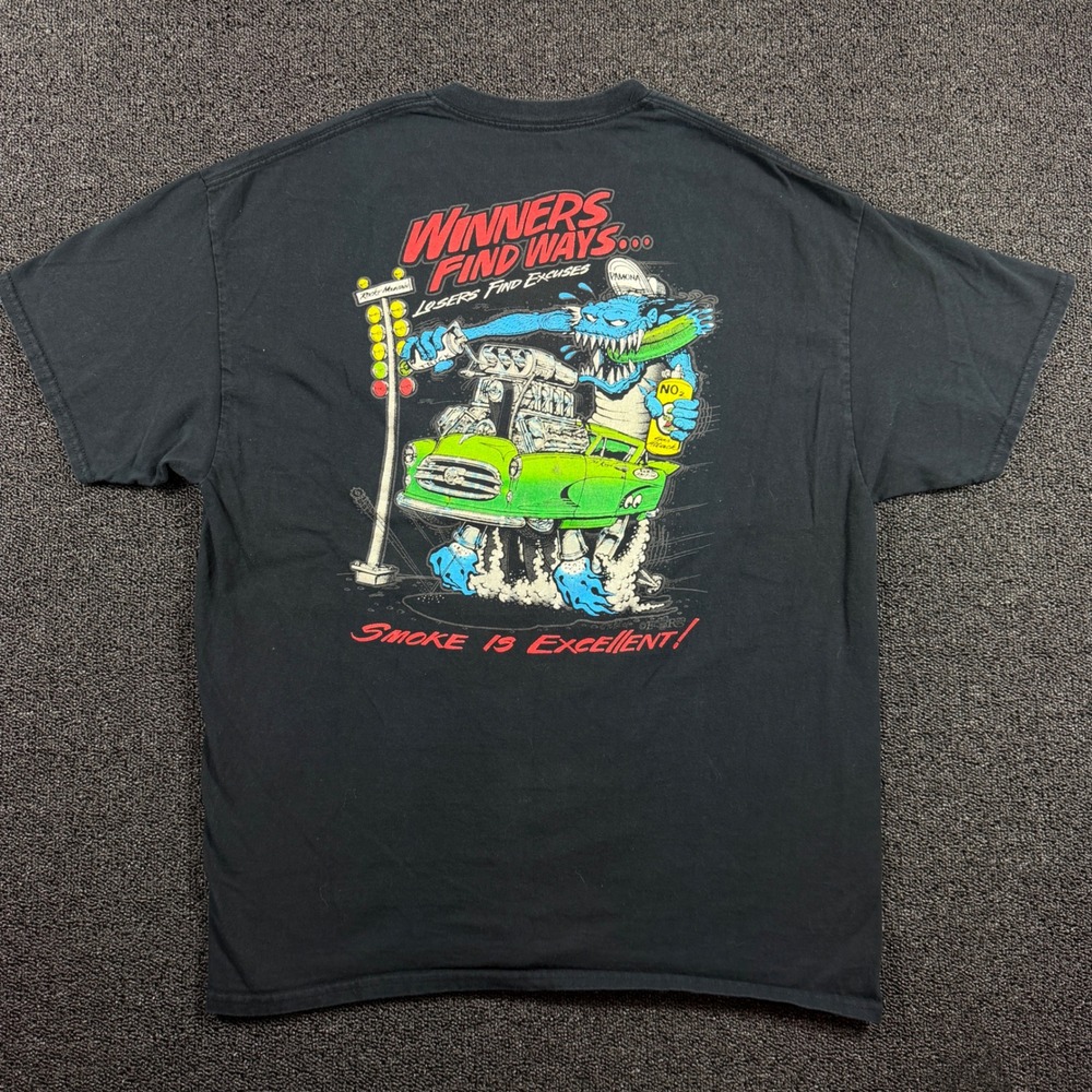 Rat Fink Ed Big Daddy Roth Mens XL Graphic Tee "Winners Find Ways" Black Hot Rod